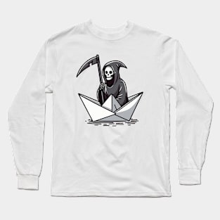 grim reaper on paper boat Long Sleeve T-Shirt